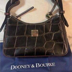 Dooney & Bourke Vintage Harrison Dark Brown Croc-Embossed Shoulder/Hobo Bag
